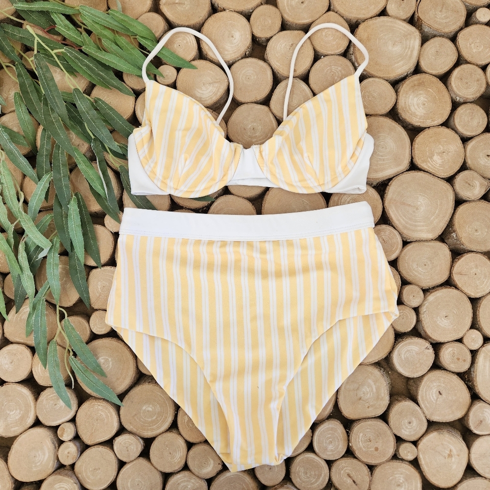 Kinilush Eco Friendly Ati Top & Dori Bottom Bikini In Lemon Stripes